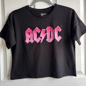 AC/DC Wonder Nation Black and Pink Crop Tee - Teen XL 14/16
